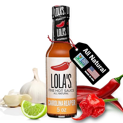 Lola's Fine Hot Sauce - Carolina Reaper  5 onzas líquidas  Receta familiar distintiva  Totalmente natural, sin gluten, Keto  Creado con pimientos