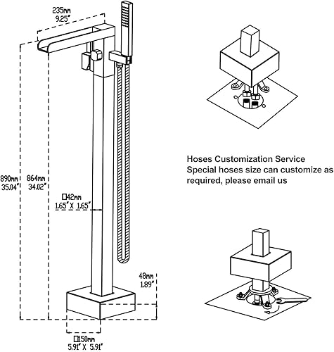 Miniatura 2 de Wowkk Grifo de bañera independiente, chapado en cascada dorado cepillado, montaje en suelo, grifos de baño de latón de una sola manija con ducha de