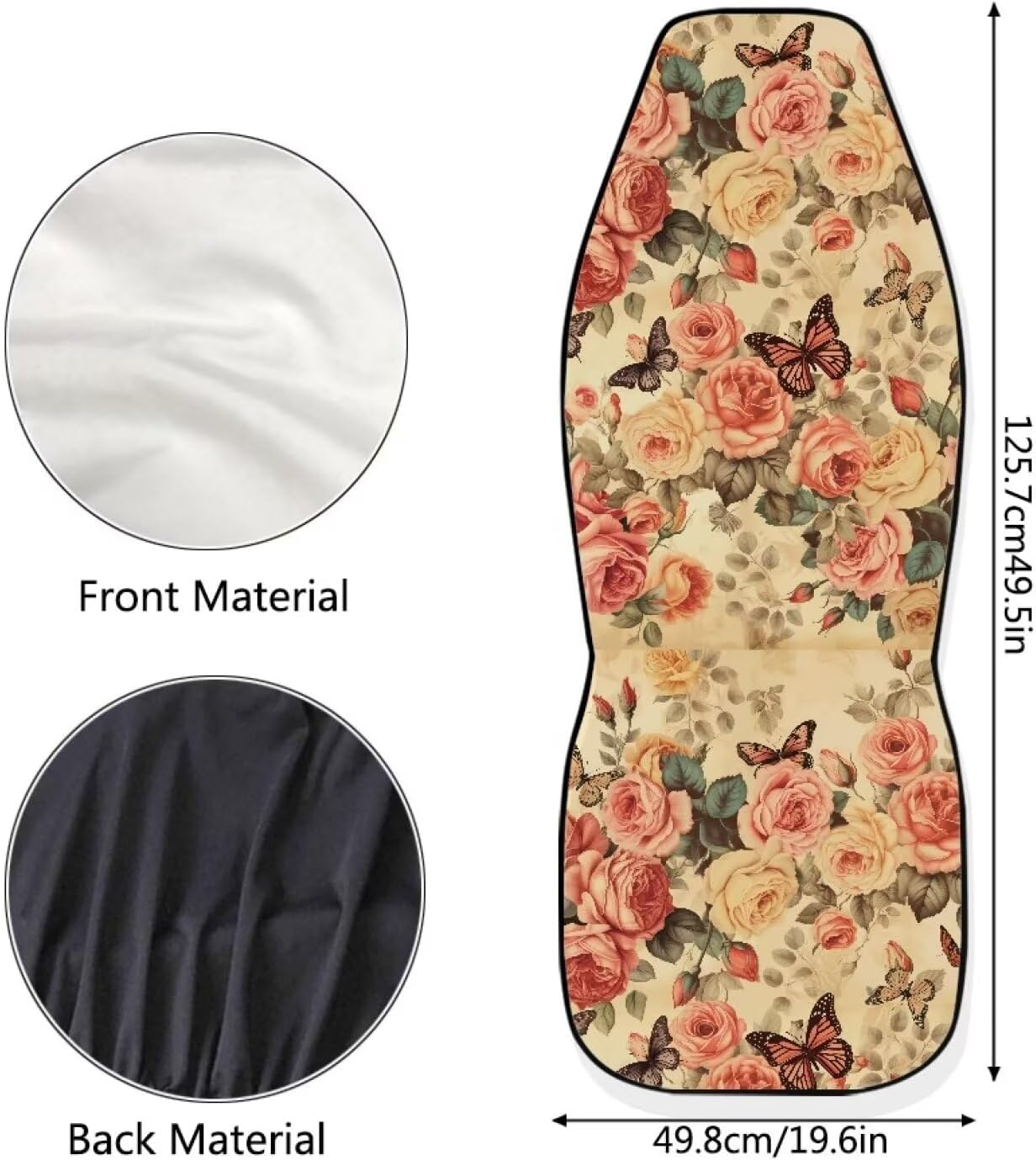 Front car seat Cover, Padded car Front seat Cover, Inner Cover for car Truck SUV, car Essential Dirty Proof Covers, Retro Roses Butterfly Pattern
