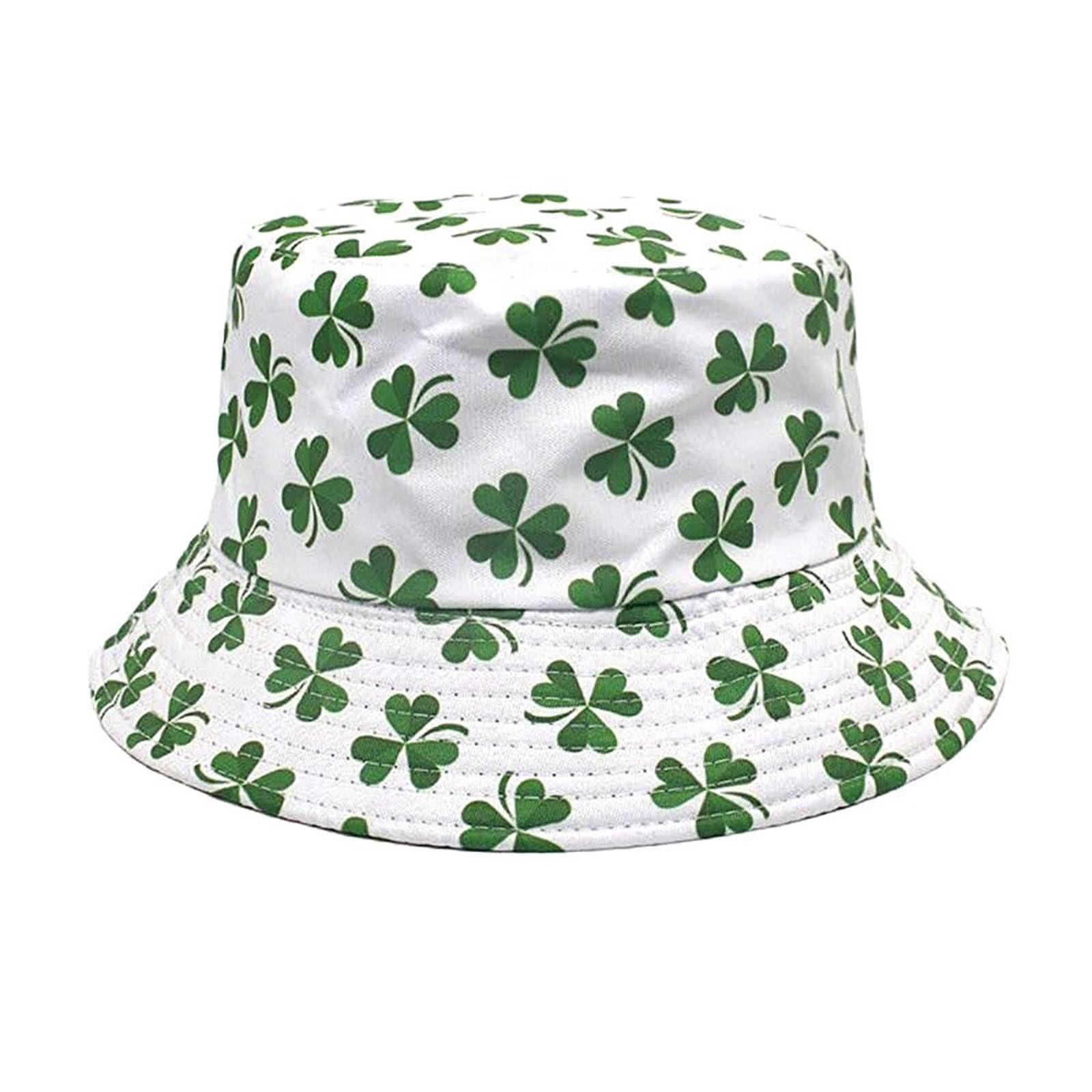 St. Patrick's Day Bucket Hat for Women and Men, Green Cap Ireland Shamrock Accessories Double-Sided Reversible Hats Lucky Clover Sun Caps Lightweight Fancy Dress Costume Accessory for Travel Party