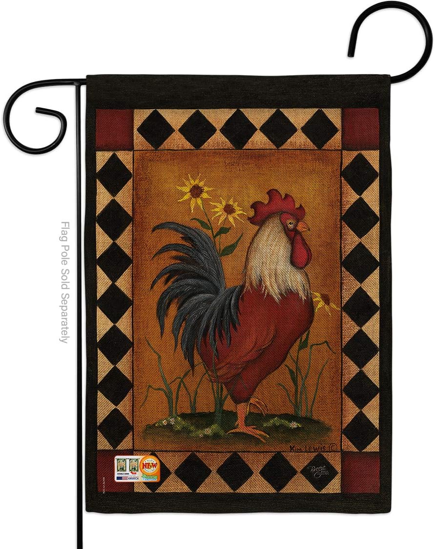 Rooster Burlap Garden Flag Animals Barnyard Animal Cow Horse Farmhouse Pet Nature Farm Creature Small Decorative Gift Yard House Banner Double-Sided Made In USA 13 X 18.5