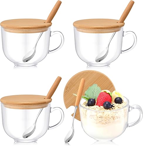 Miniatura 7 de 6 juegos de tazas de café de vidrio grandes de otoño de 16 onzas con tapas, tazas de café transparentes y cucharas de acero inoxidable, tazas de