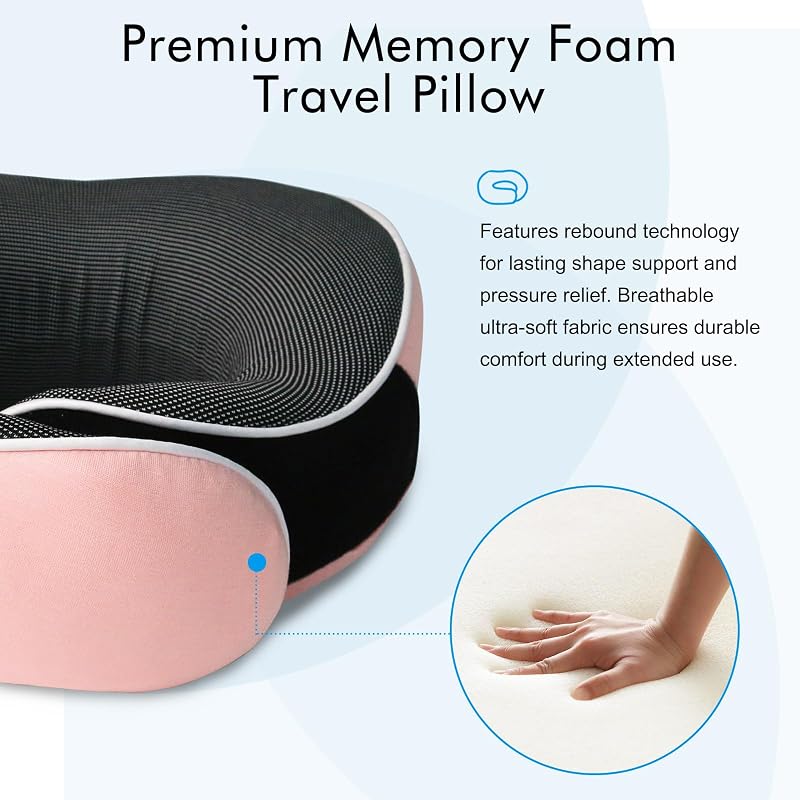 MILADO Utazási Nyakpárna Memory Foam Repülőgéphez Rózsaszín 3D Szemmaszkkal
