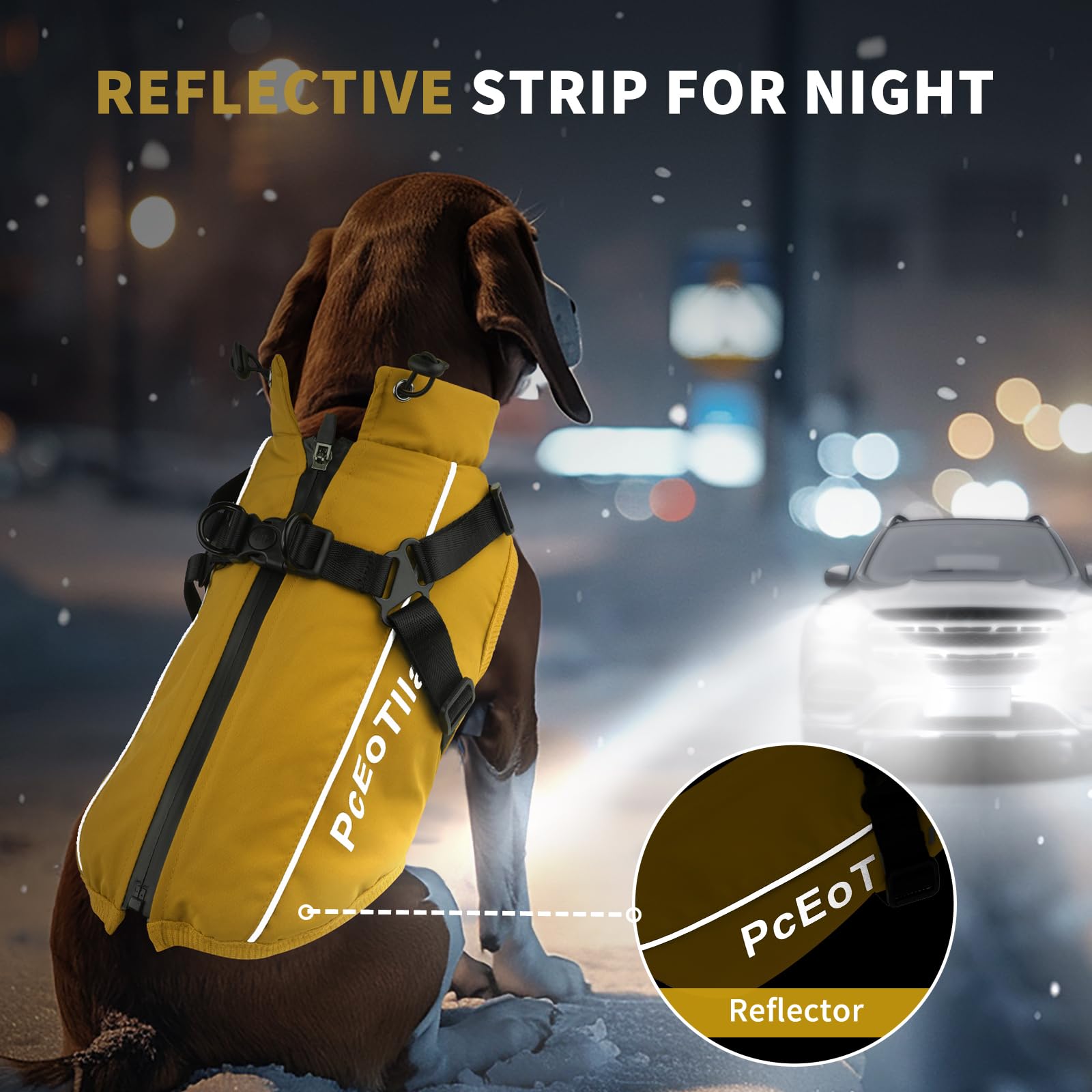 PcEoTllar Waterproof Dog Coat for Small Dogs Warm Reflective Jacket with Harness for Winter Skiing Costume Cotton Dog Sweater - Image 4