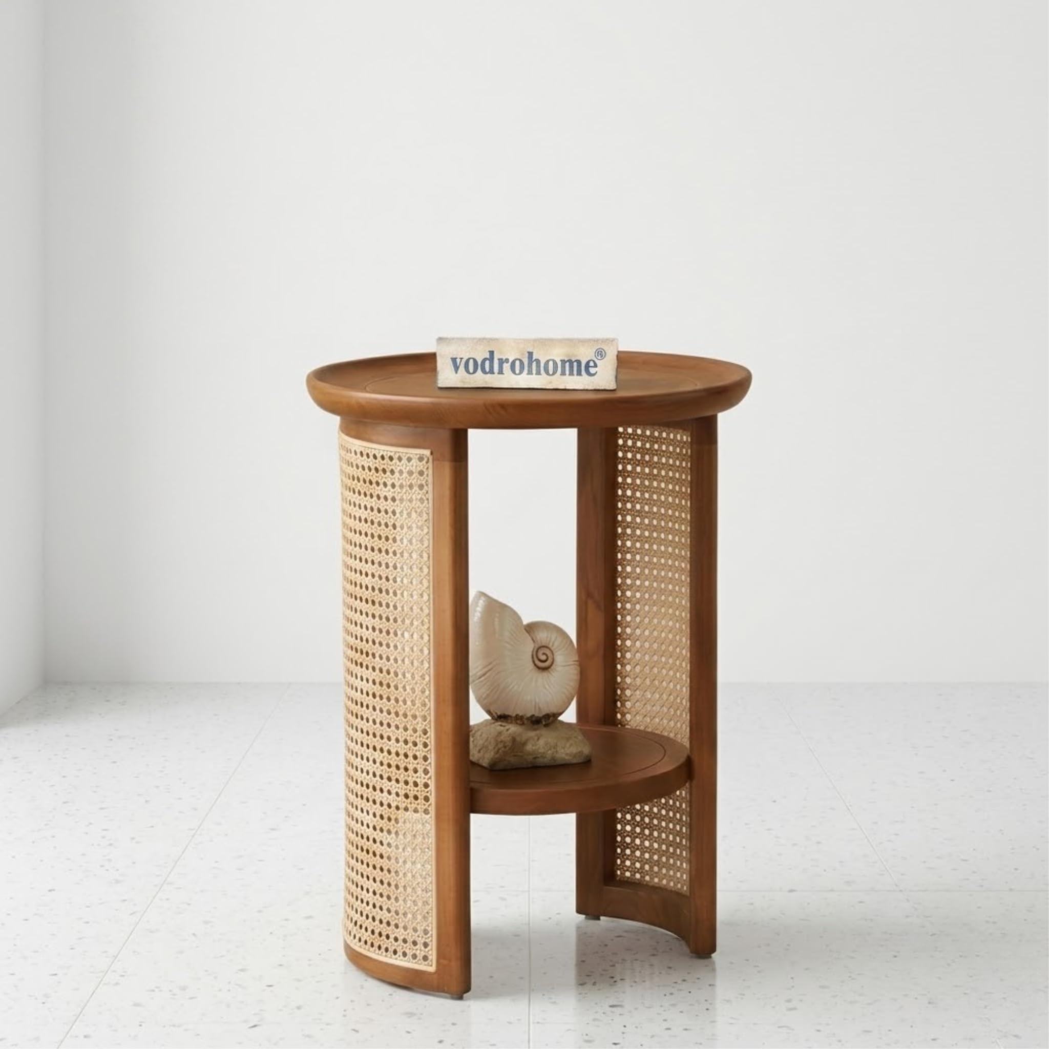 vodrohome Rattan Coffee Side Table with Shelf for Storage – Bohemian Solid Mango Wood Side Table Office and Living Room S#045-picture-11