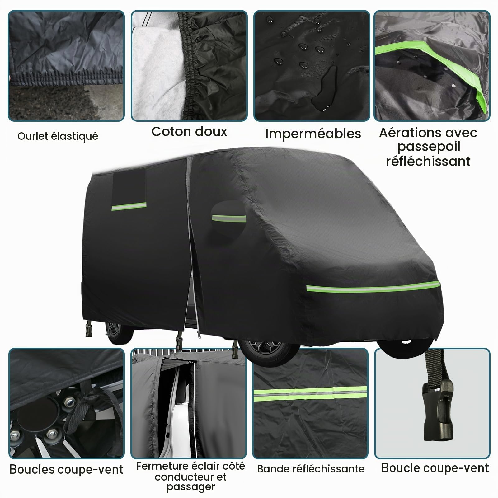 Housse de voiture complète pour Mercedes Sprinter 2006-2025, housse imperméable avec fermeture éclair de porte latérale, bandes coupe-vent, pluie, neige, UV, poussière, toutes saisons, grêle