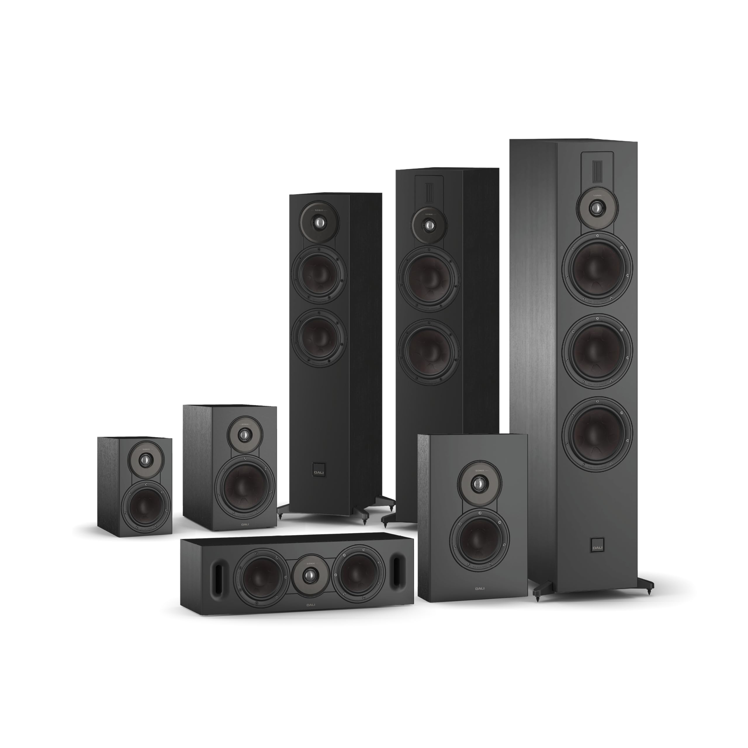 DALI SONIK Cinema - Altavoz pasivo de cine en casa con canal envolvente, woofers dobles de cono de claridad SMC de 5.25 pulgadas, tweeter de cúpula suave de 1.1 pulgadas, ceniza negra