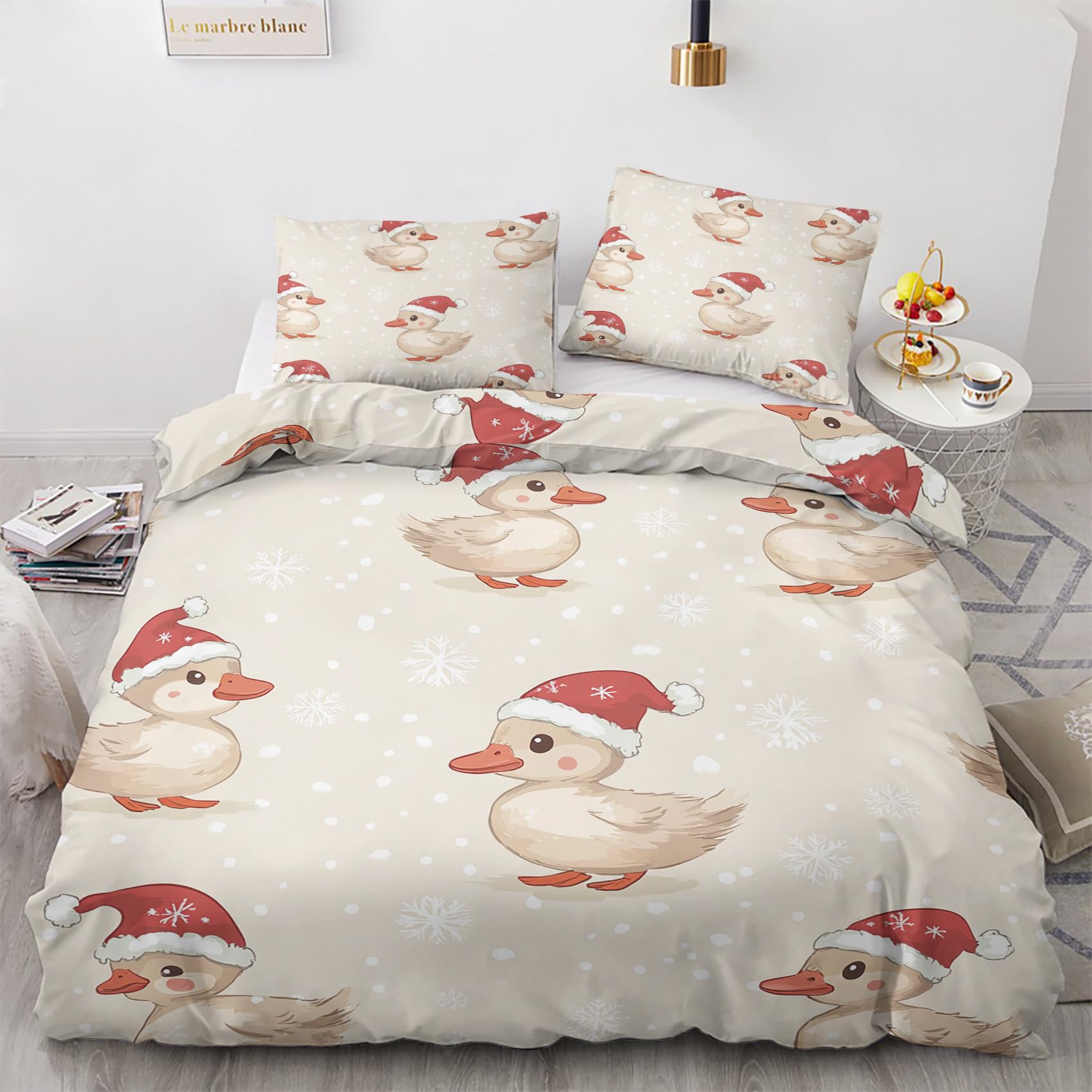 Nogawa Multicolor Christmas Double Duvet Set - Xmas Duck Bedding Set - Reversible Quilt Cover & 2 Pillowcases With Zip And Ties, Non Iron Brushed Microfibre Bed Set 200 X 200