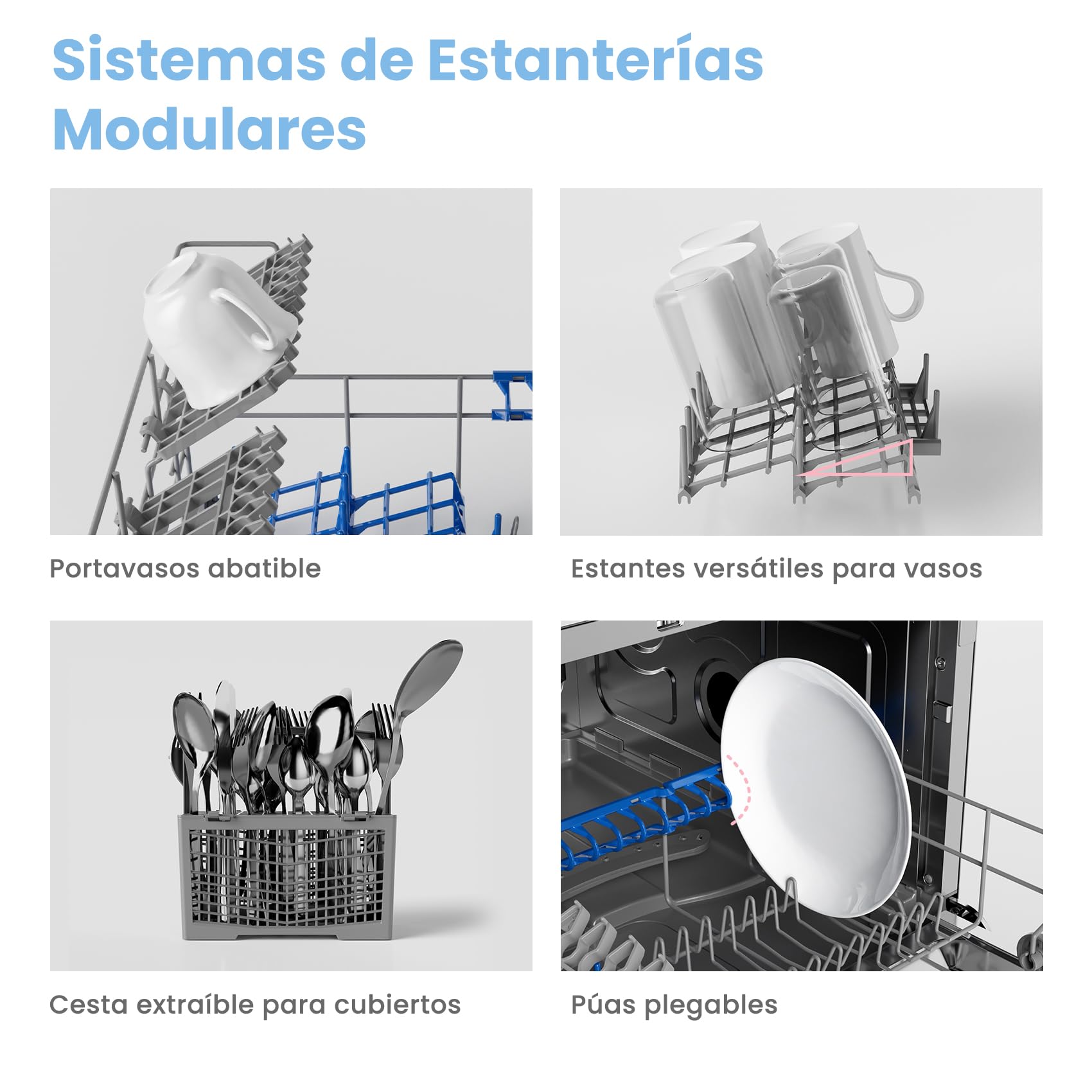 COMFEE' CDWMT0602ESD-EU Lavavajillas Compacto, 6 Cubiertos,6 Programas | Ciclo Intensivo 70°C, Inicio Diferido 24H, Apertura Automática, 47dB Silencioso, Clase D, Pantalla LED, Plateado