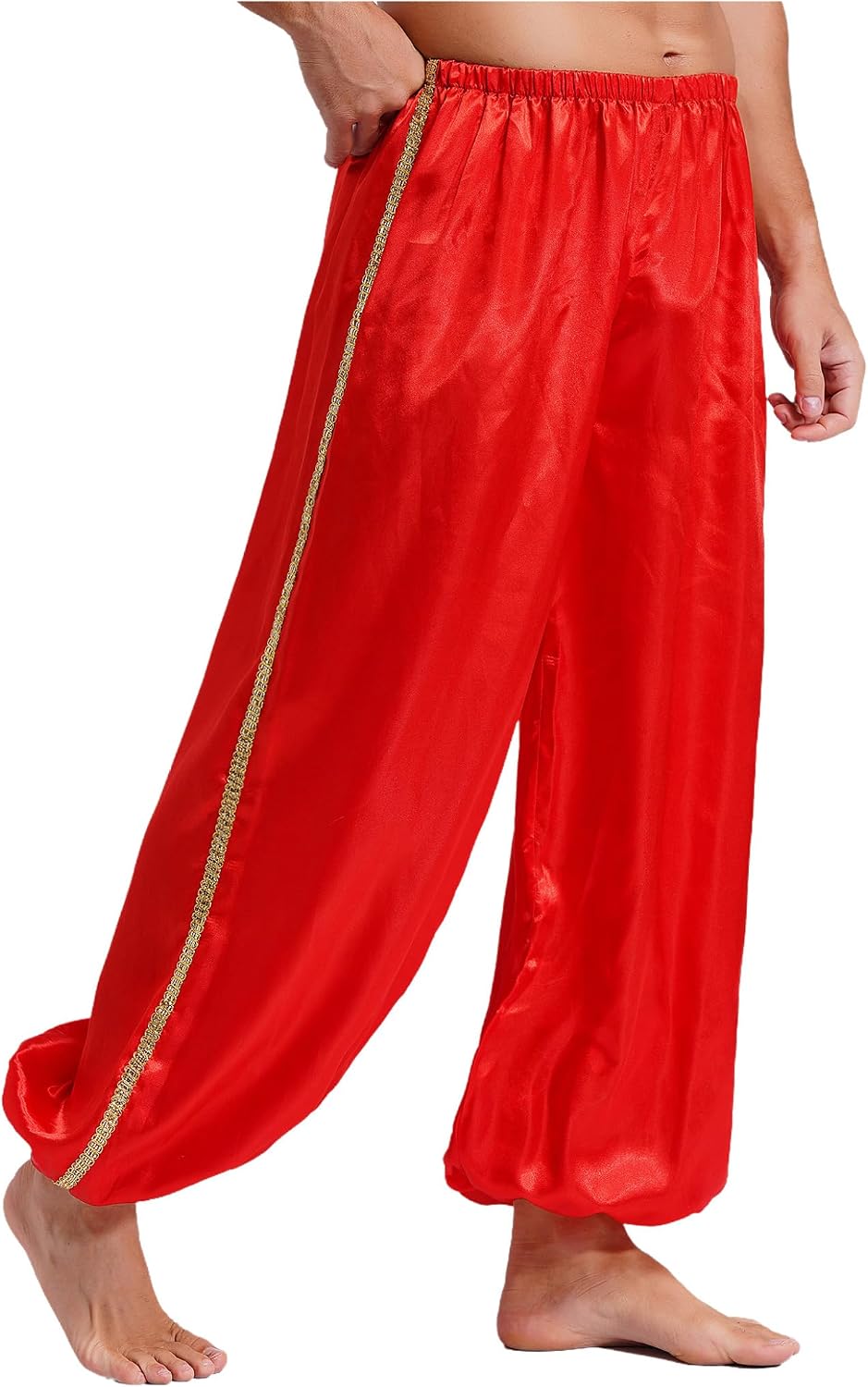 Belly Dance Men's Satin Bloomer Pants Arabian Prince Halloween Fancy Dress Cosplay Costume
