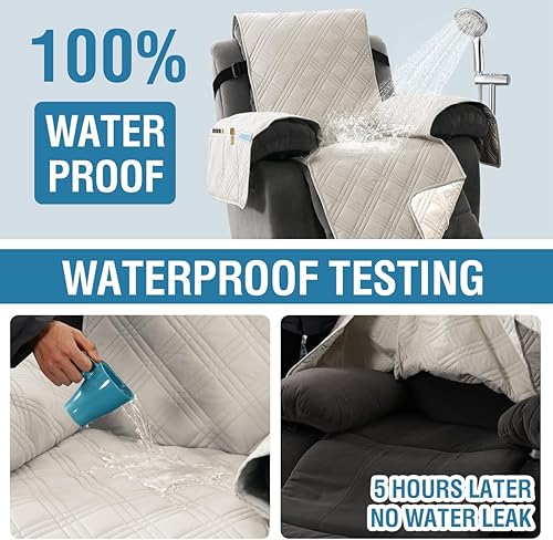 Miniatura 4 de H.VERSAILTEX Fundas de sofá 100% impermeables para sofás reclinables, fundas reversibles para sillas reclinables, protector de muebles con correas