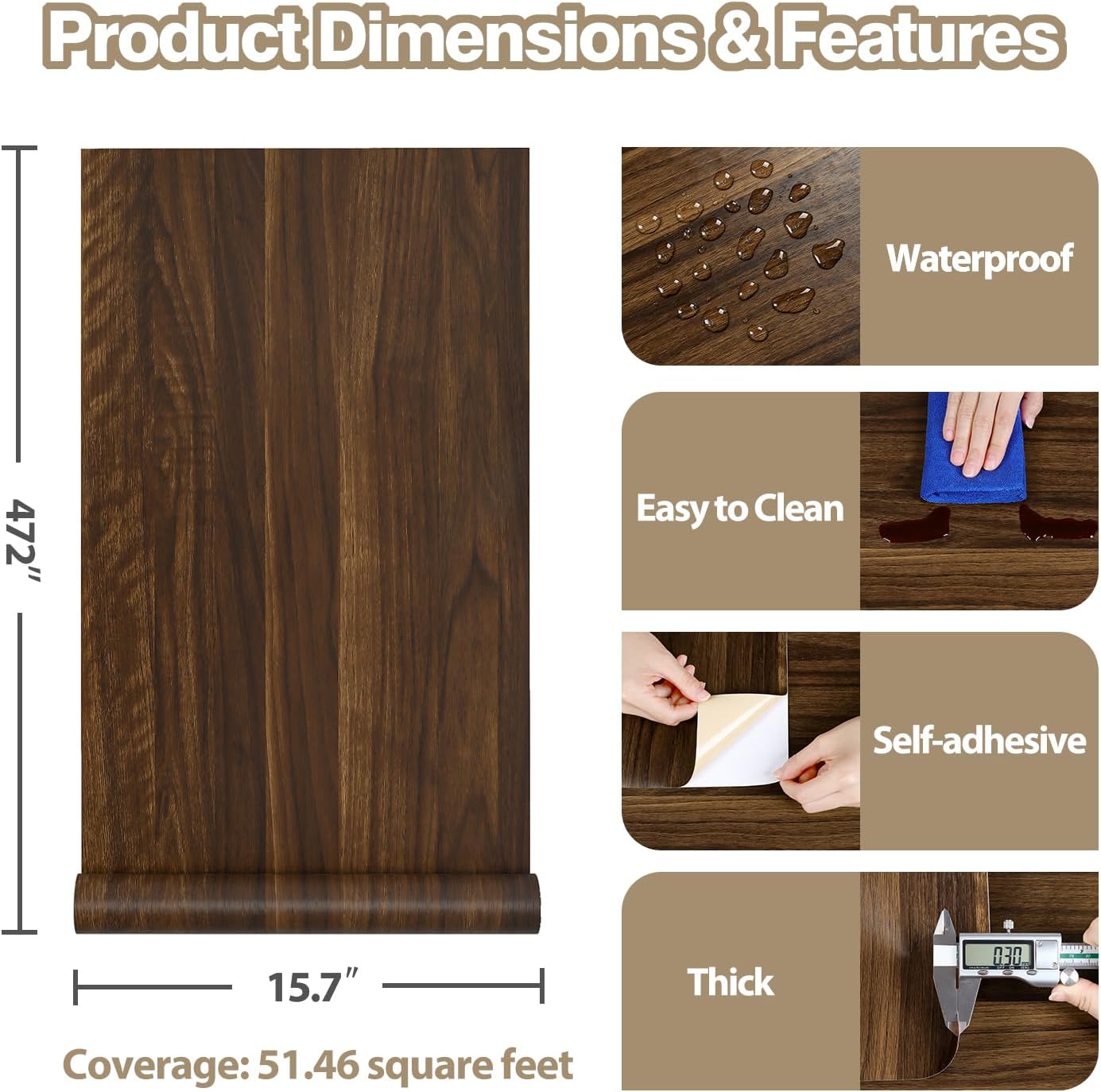 Rustic Walnut Wood Contact Paper for Countertops Waterproof Brown Wood Wallpaper Peel and Stick Natural Faux Wooden Grain Vinyl Wrap for Cabinets Table Removable Brown Wall Paper 15.7"x472"
