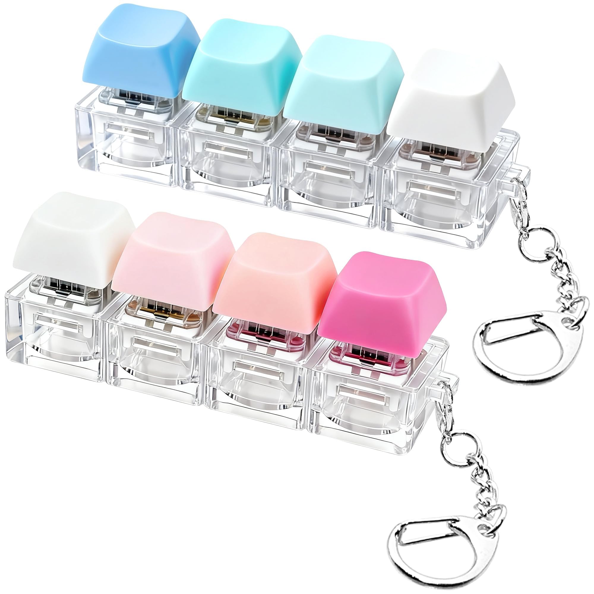 2Pcs Keyboard Fidget Toy, Fidget Toys, Quality and Built to Last, Fidgets Toy, Portable Fidgets Keyboard with Keychain, Functional Gifts for Adults and Kids (Pink + Blue)