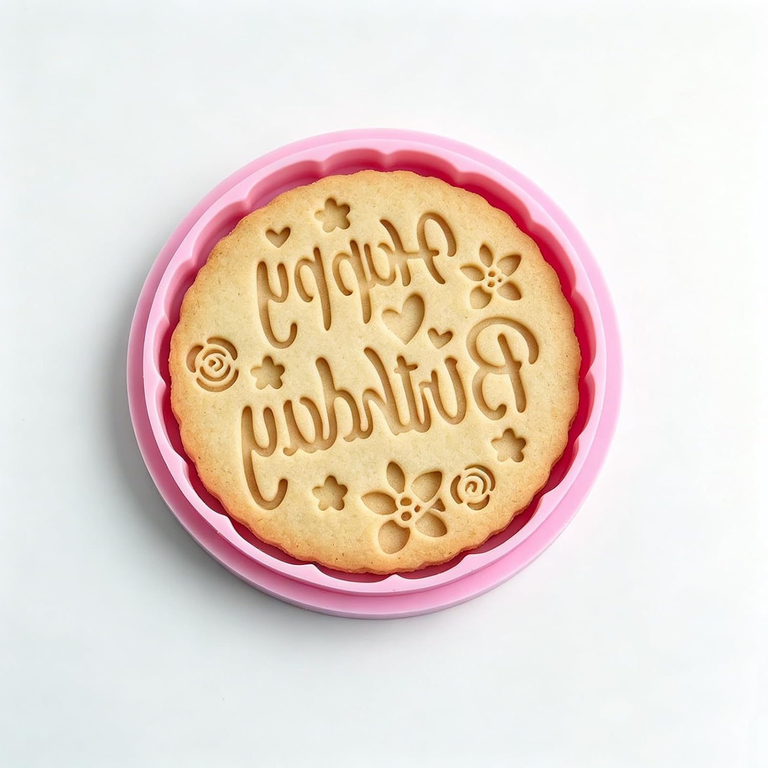2 PCS Happy Birthday Fondant Embosser，Cookie Stamps，Fondant Letter Stamps，Cookie Cutters，Embosser Stamp，Happy Birthday Stamp，DIY Baking Cake/Sugar Paste/Cupcake/Chocolate (3.15 Inch, Pink)