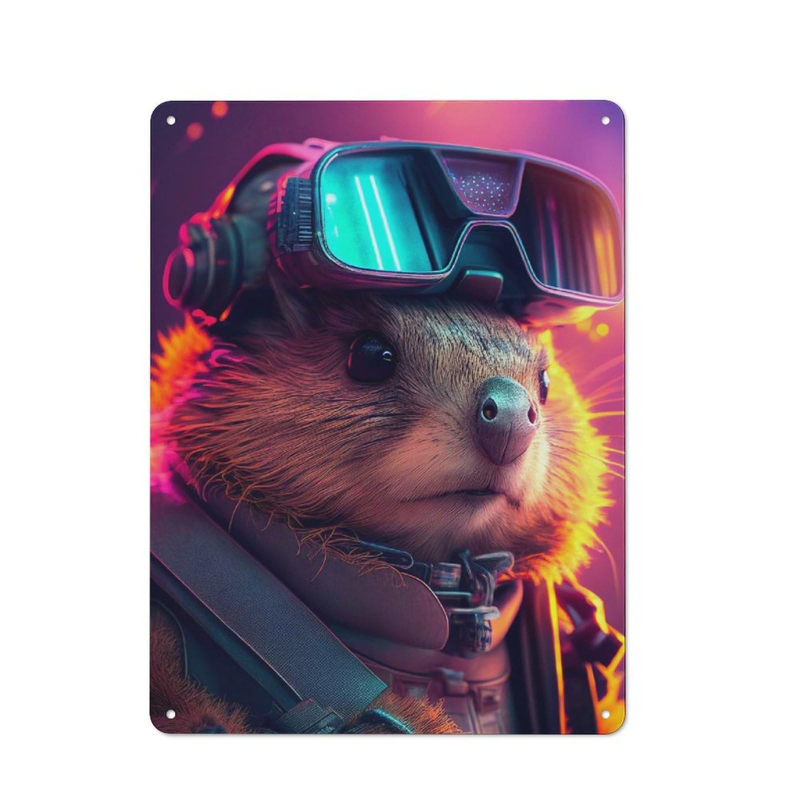 Junmoney Beaver Futuristic Tin Wall Plaque 40X30cm With For Garage Or Workshop, For An Autumn Wall Display In Garage And Workshop