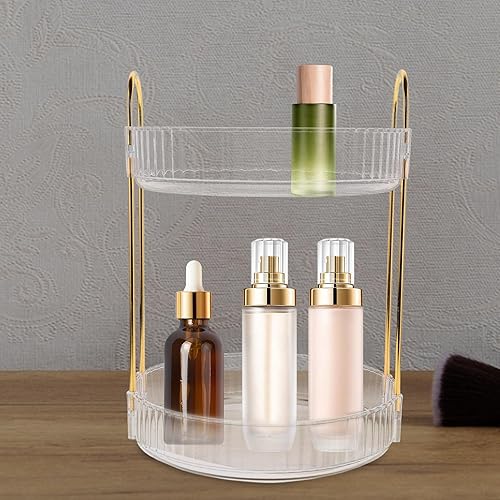 Miniatura 5 de Rotating Makeup Organizer with Spinner for Vanity and Bathroom Counter High Capacity Multilayer Skincare and Perfume Storage Shelf Space-saving