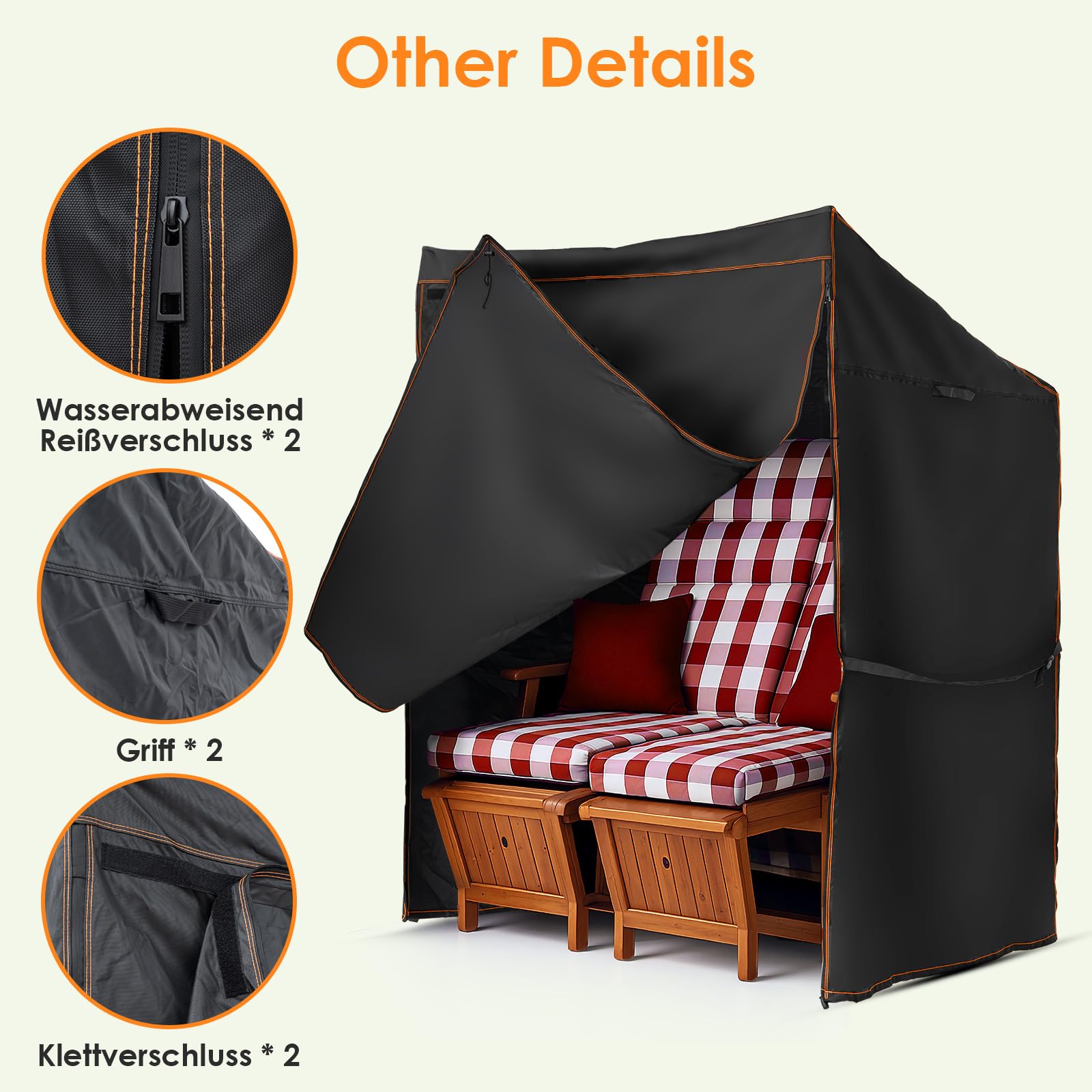 GARPROVM Strandkorb Schutzhülle Winterfest, Strandkorbhülle Wasserdicht 120x90x160/140cm Strandkorb Abdeckung Outdoor, 420D Oxford Gewebe Wetterfest Winddicht Staubdicht Abdeckhaube für Strandkorb
