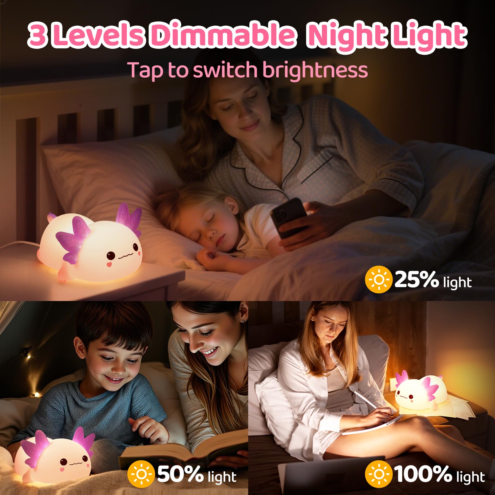 Mewaii Huggwaii Squishy Axolotl Night Light for Kids 4 Soothing White Noise Sounds - Image 3