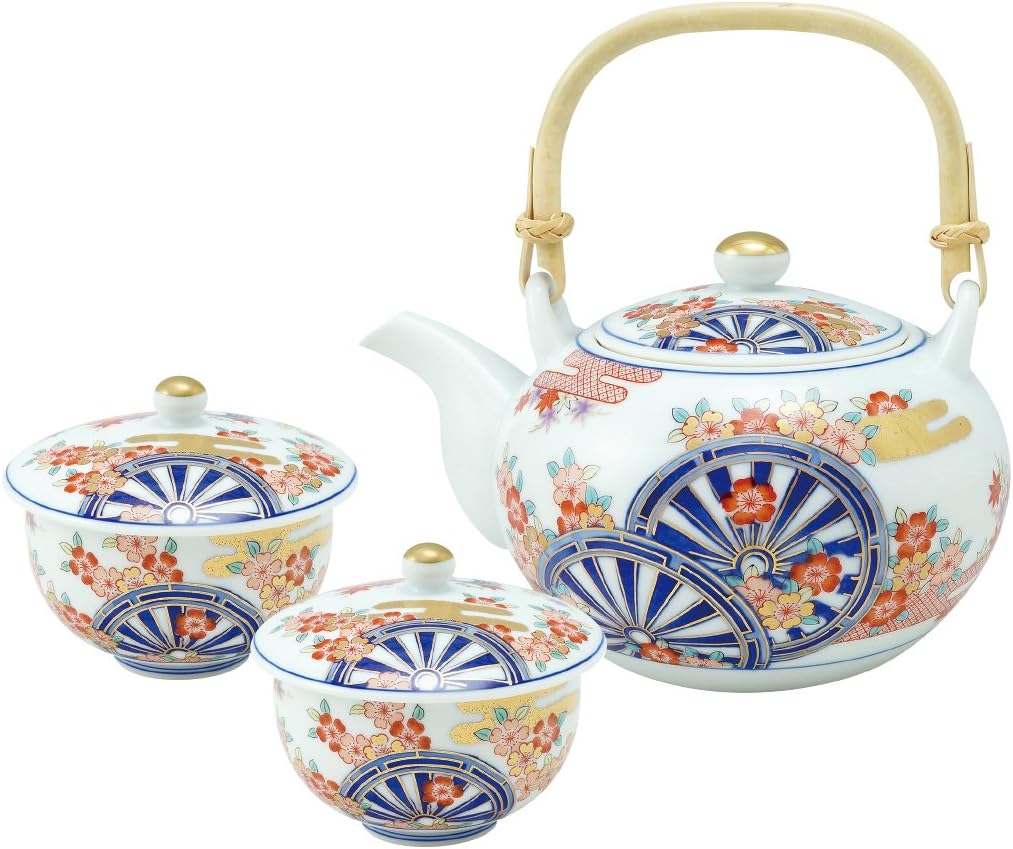 Yamashita Kogei 45026230 Osho Car Set, 5.1 x 6.7 x 4.3 inches (13 x 17 x 11 cm), Diameter 3.7 x Height 3.1 inches (9.5 x 8 cm), Arita Ware Bancha Set, Earthenware Bottle, 2 Pumps, Wooden Box