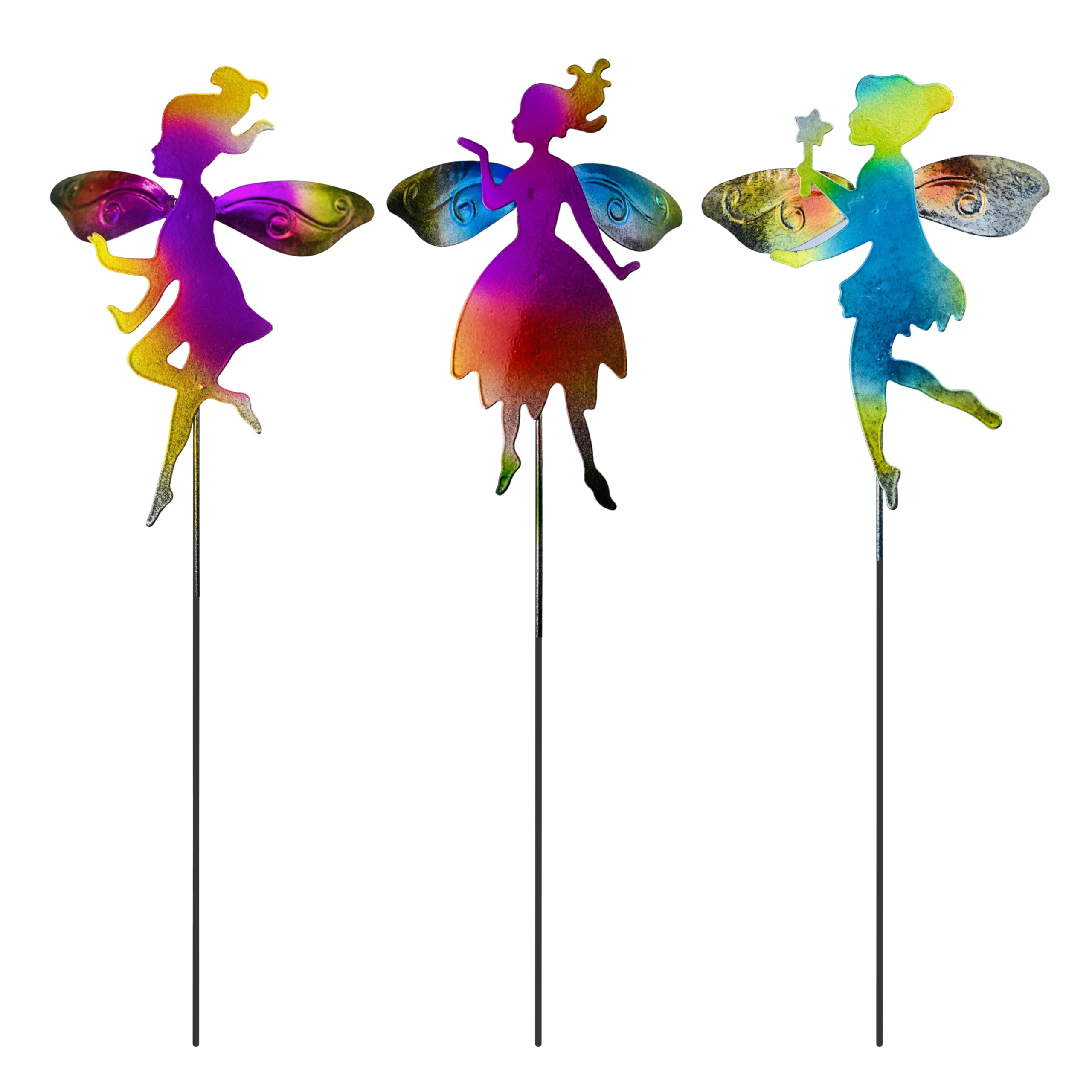 Lizzy 3pc Fairy Metal Garden Stake | 63cm Fairy Glass Wings Stakes Garden Ornaments Flower Pot Fairies for Garden Indoor Outdoor Yard Pathway Lawn Decoration