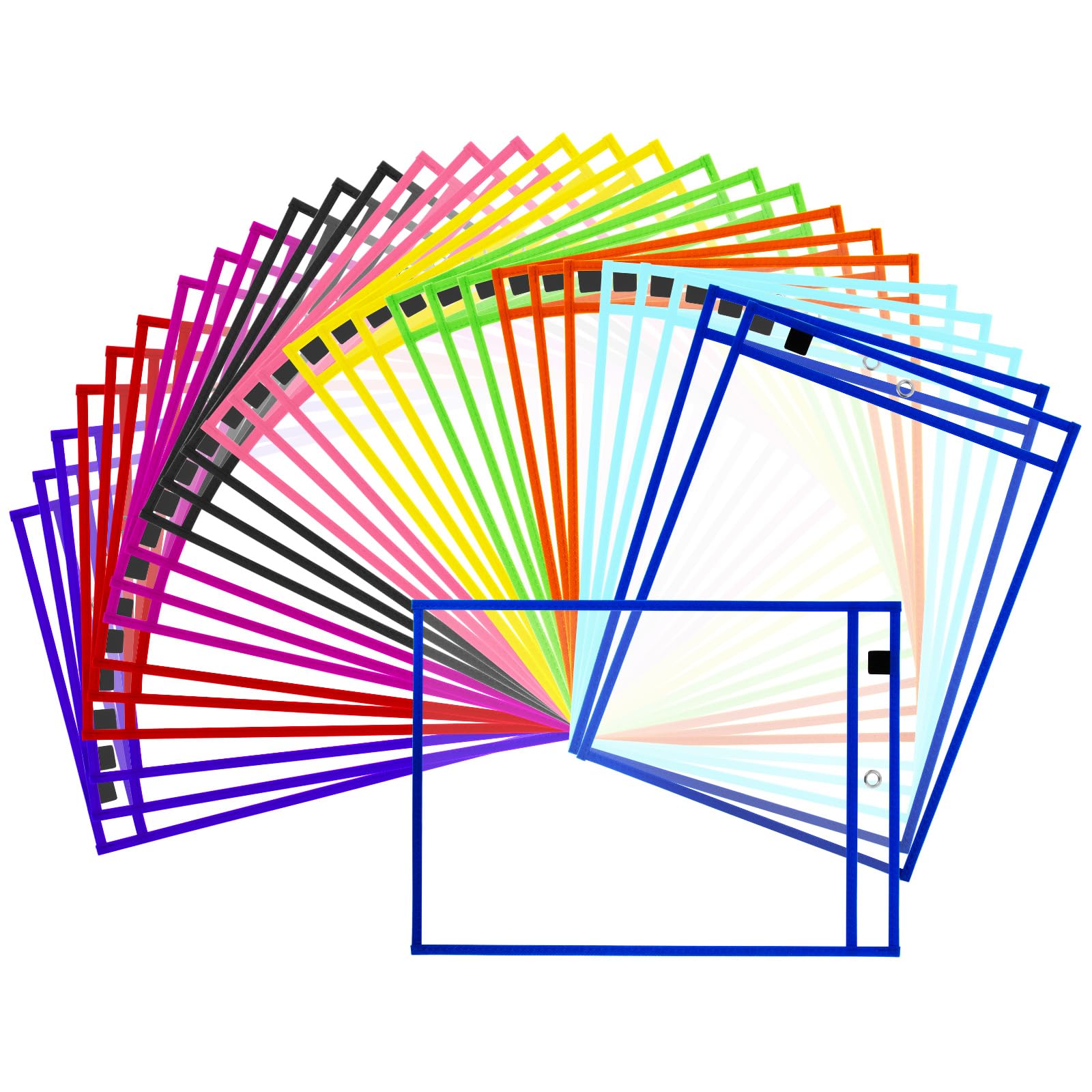 30 Pack Dry Erase Pocket Sleeves, Reusable Clear Plastic Classroom Sleeves, 10x14 Inch Ticket Holders