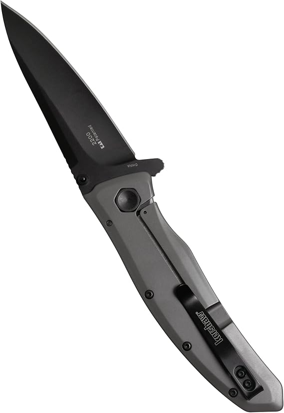 Kershaw Misdirect Pocketknife; 2.9 in. 4Cr13 Serrated Black-Oxide Blackwash Finish Blade & Grid Pocketknife, 3.7 8Cr13MoV Steel Drop Point Plain Edge Blade