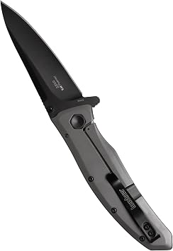 Kershaw Misdirect Pocketknife; 2.9 in. 4Cr13 Serrated Black-Oxide Blackwash Finish Blade & Grid Pocketknife, 3.7 8Cr13MoV Steel Drop Point Plain Edge Blade