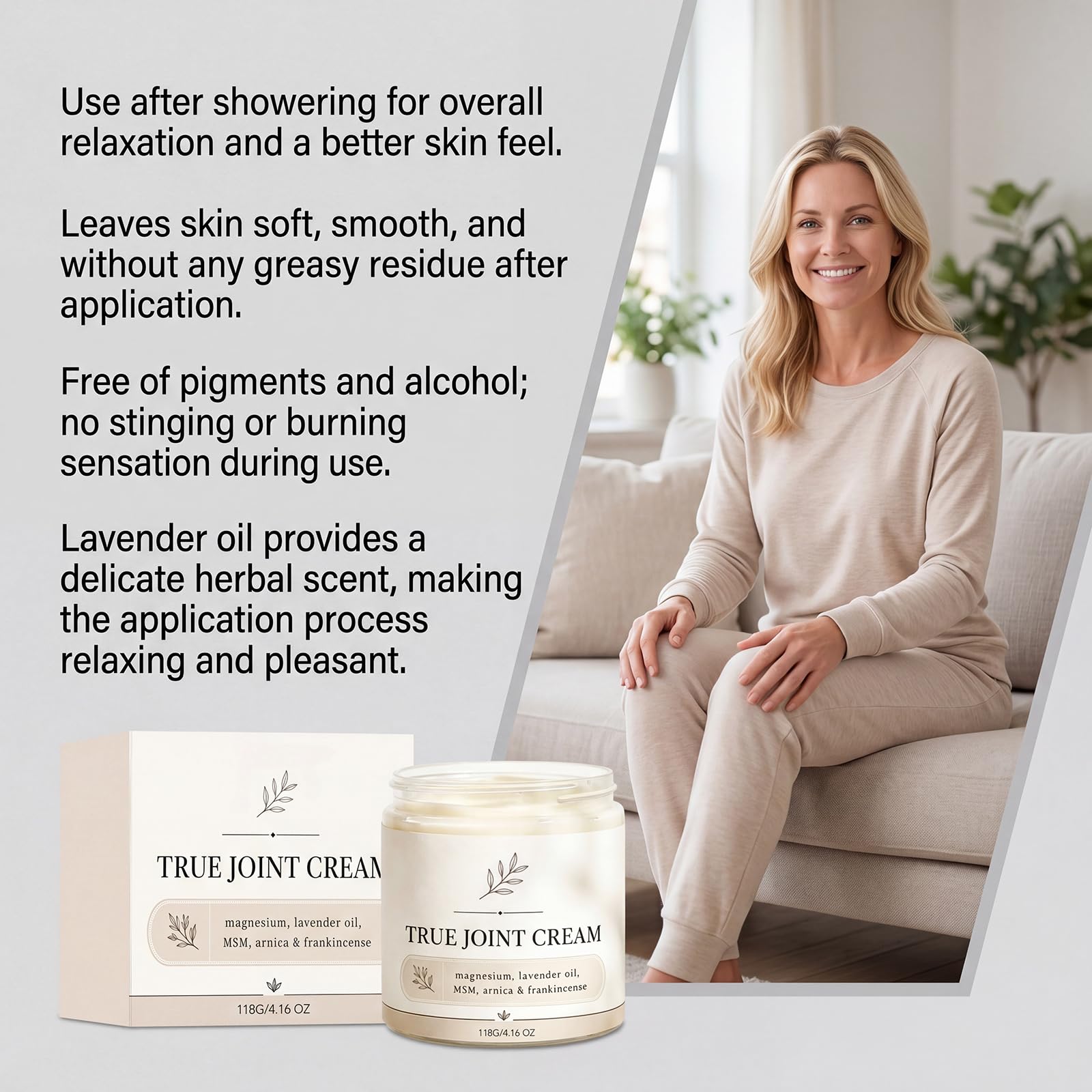 True Joint Cream, krem do ciała z magnezem, arniką i kadzidłem, nawilżający krem do masażu pleców, ramion i łokci, codzienne samopoczucie stawów, szybko się wchłania (6 szt.)