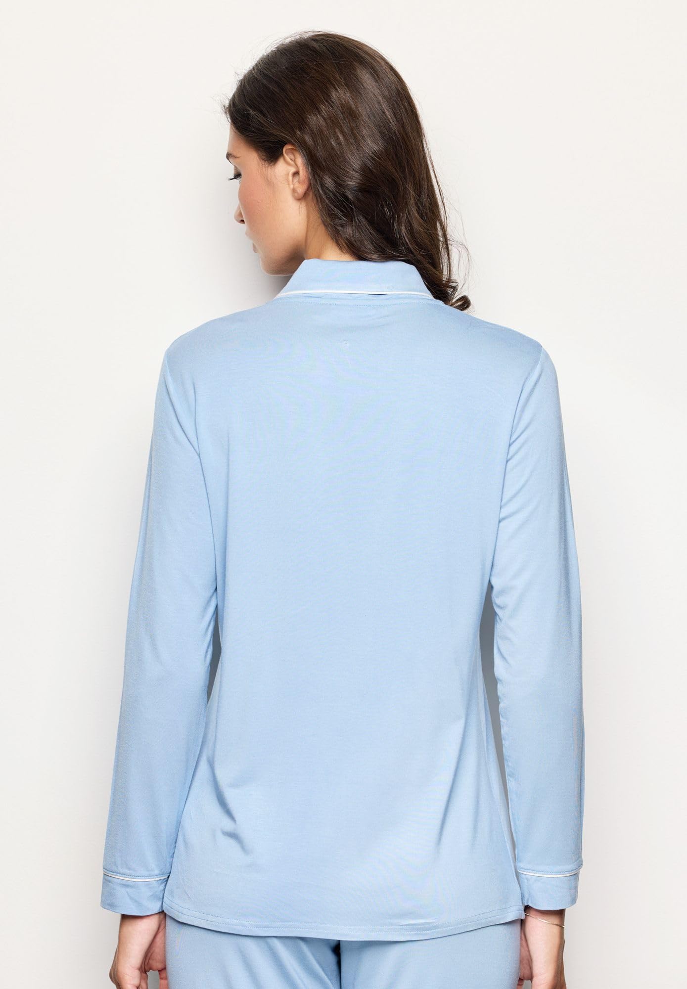 YAMAMAY - Maglia del Pigiama Maniche Lunghe, Donna, Celeste, 93% Modal 7% Elastan, Modal lenzing, Monocromo