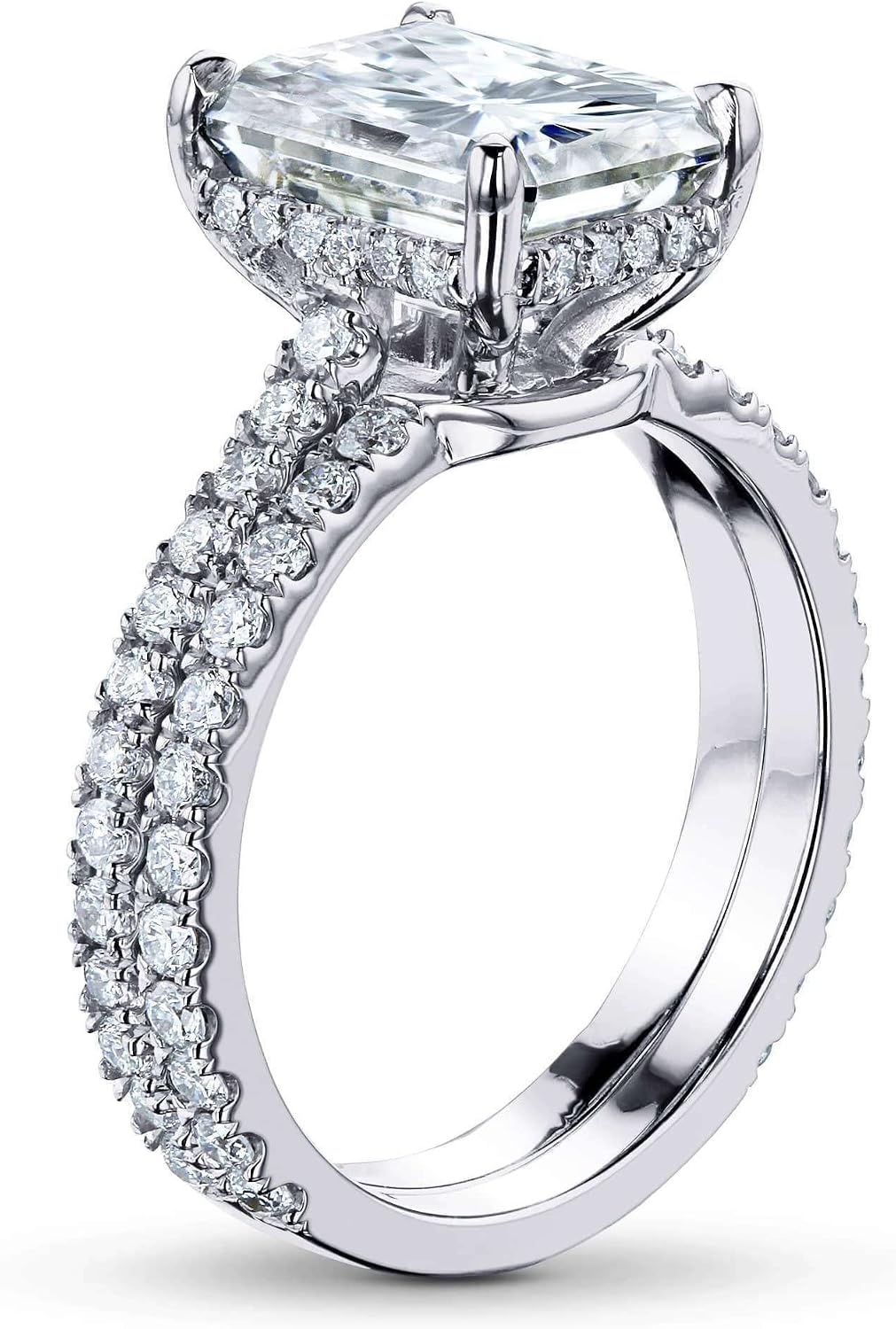 Kobelli 3 2/5 ct tw Radiant Moissanite Drop Halo Bridal Set 14k Gold