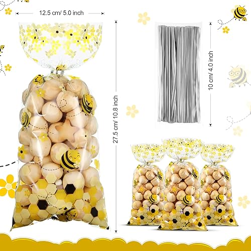 Miniatura 3 de Outus 100 bolsas de regalo de celofán, bolsas de regalo de plástico con 100 lazos giratorios plateados para niños, fiesta de cumpleaños, baby