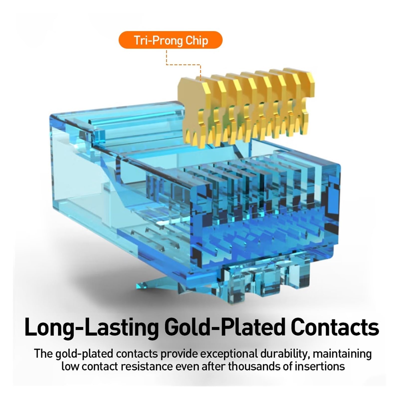 50 conectores de extremo CAT6/5e RJ45 para cable Ethernet, conectores modulares de color estándar UTP chapados en oro (mezcla)