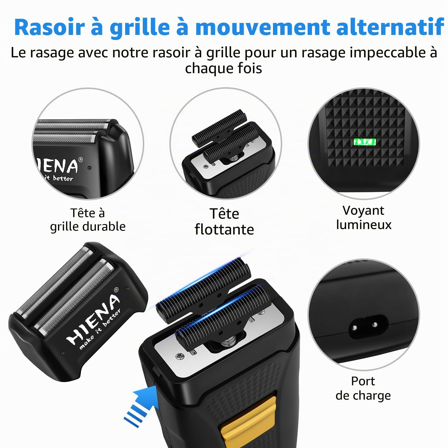 HIENA PRO Tondeuse à cheveux professionnelle pour homme, tondeuse à cheveux sans fil, tondeuse à barbe, rasoir à film, tondeuse nasale, kit complet avec 7 peignes de guidage (249 pièces)