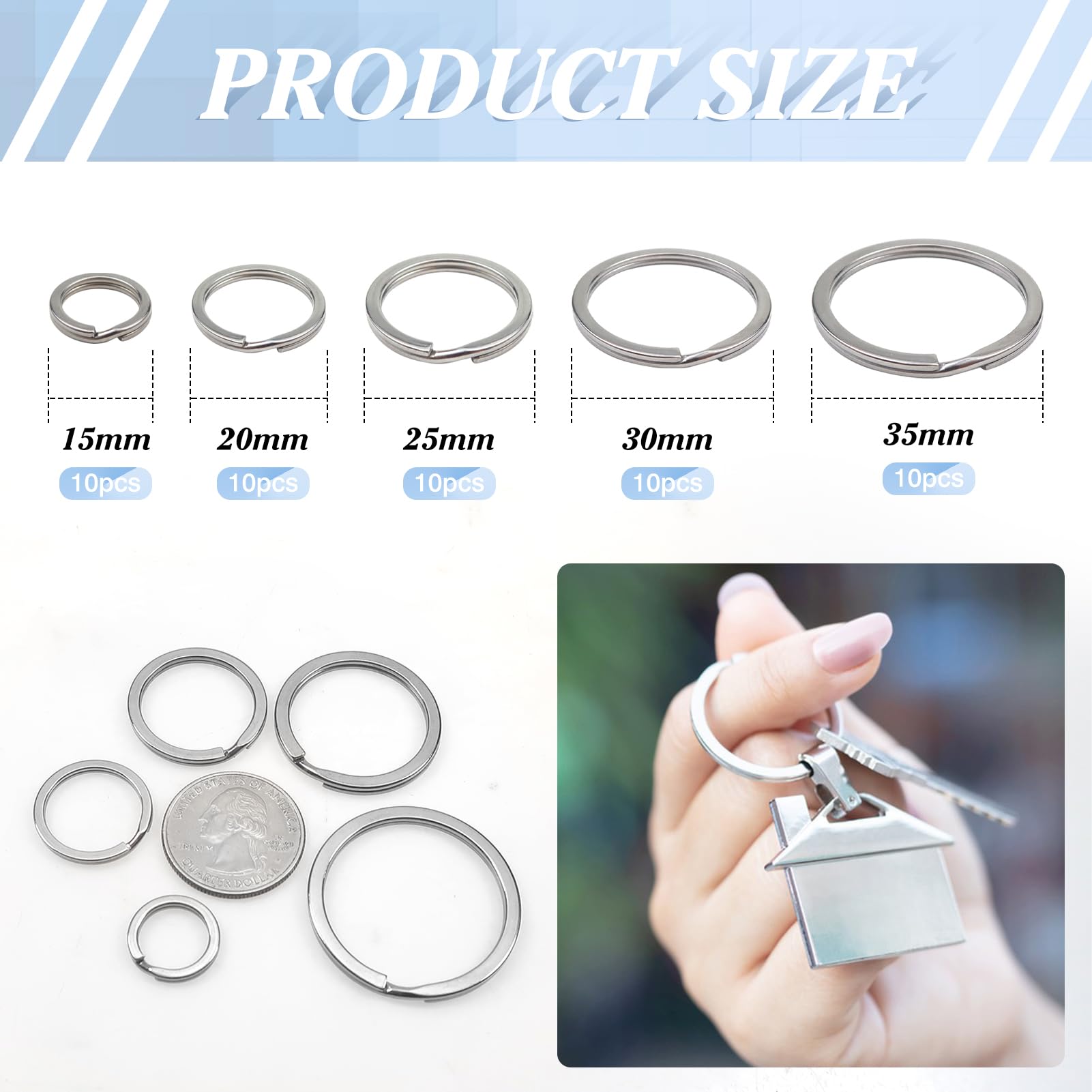 Gimars 20 Anelli Portachiavi In Acciaio Inox 316 - &Oslash;30mm Per DIY, Artigianato E Chiavi