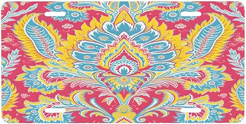 Boho Vintage Flower Floral Front License Plate Car Decor Accessory Aluminum Metal Decorative Car Plate Funny Novelty Vanity Tag with 4 Holes for Men