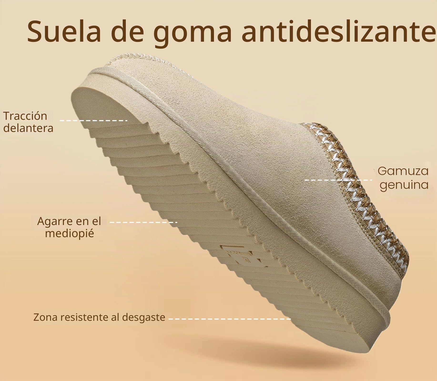 Meik Mangni Zapatillas de Estar por Casa Mujer Hombre Invierno Peluche Cerradas Pantuflas Calientes Forro Corta Botas de Nieve Antideslizante, Beige,Tallas:40 EU