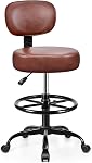 Brick Attic Drafting Chair with Backrest – Adjustable Foot Rest Rolling Stool with Wheels, PU Leather Swivel Stool for Office Spa Studio Lab Counter Salon Home Work Bar Kitchen Shop(Black)