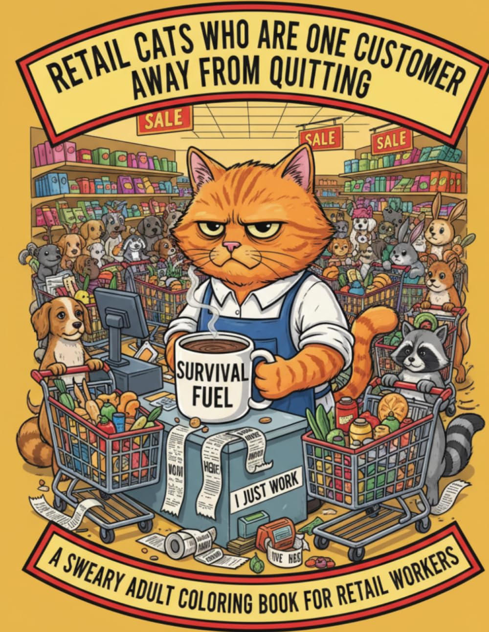 Retail Cats Who Are One Customer Away From Quitting: A Sweary Adult Coloring Book for Retail Workers Tired of Rude Customers, Messy Shelves, and Fake Smiles