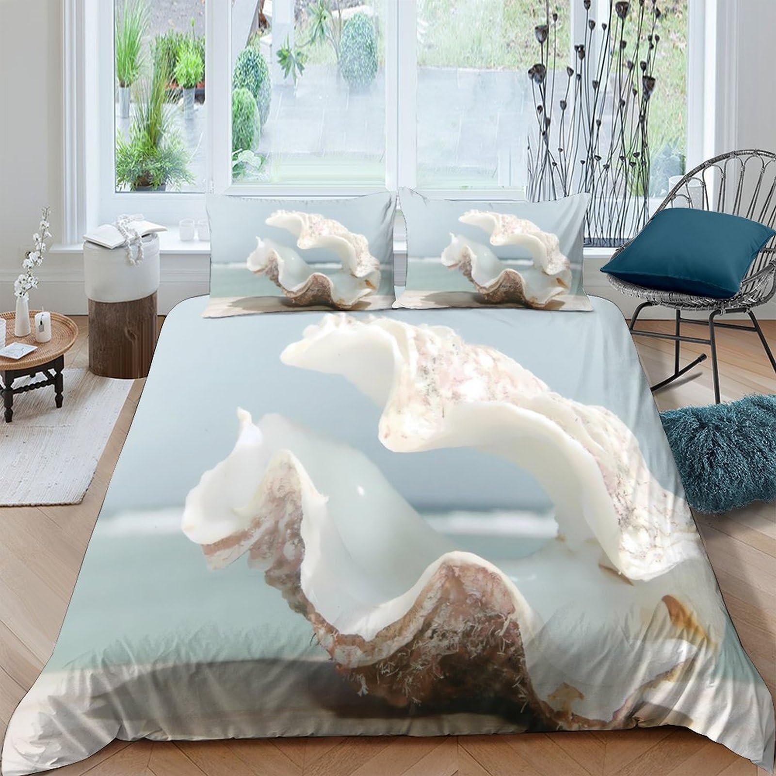 Ctjqhvkz Style-5 3D Printed Ocean Shell Fitted Sheet Microfiber Soft Breathable Sea Wave Mattress Cover For Bedroom Decor Single（135X200cm）