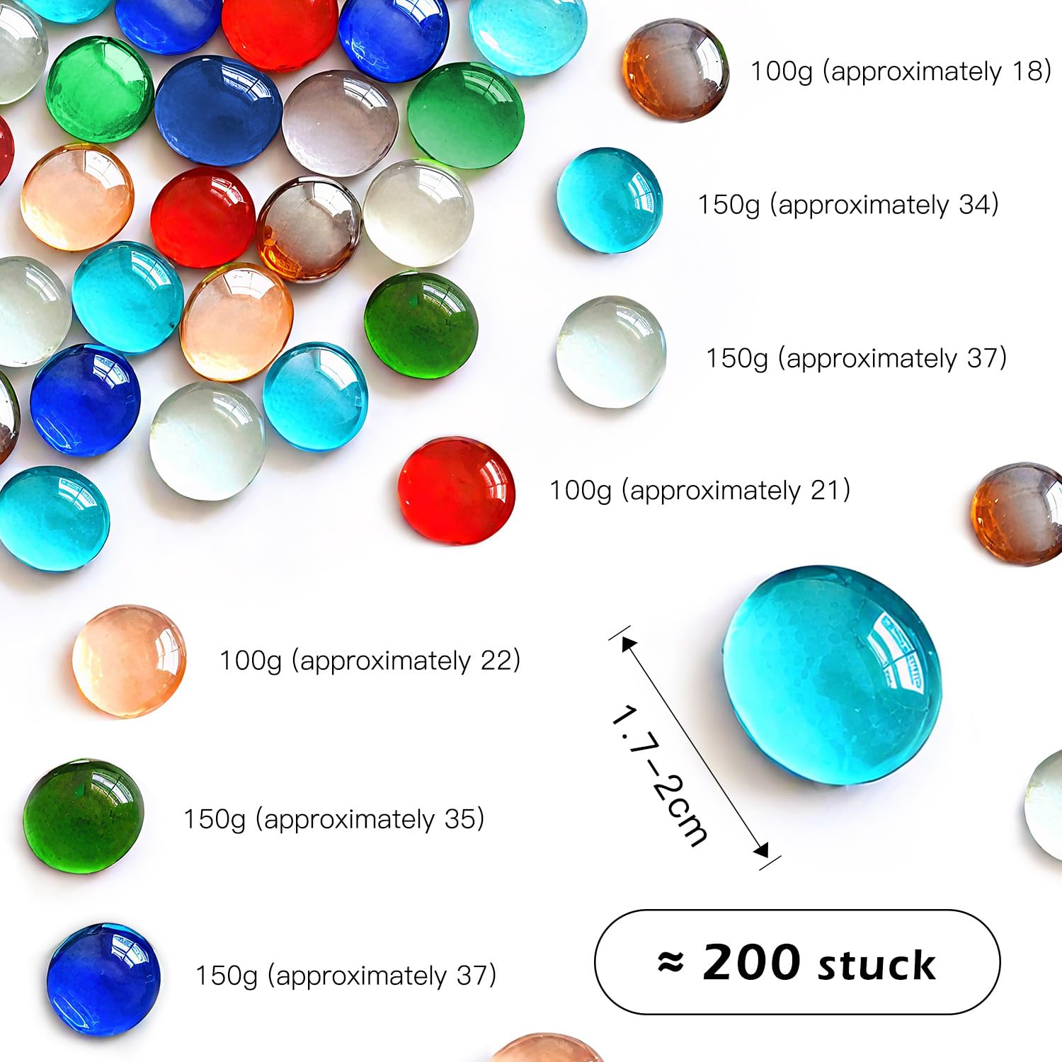 Glass Pebbles 900g (about 205pcs) Round Decorative Stones Coloured Vase Bead Seven Colors Flat Stones about 17-20mm of Diameter Glass Gems for Vases Aquarium - Image 2