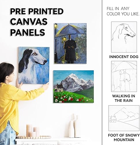 Miniatura 21 de Inburit Juego de pintura artística con caja de caballete de madera, pinturas acrílicas de 24 colores, 8 pinceles de pintura, 6 paneles de lienzo, 54