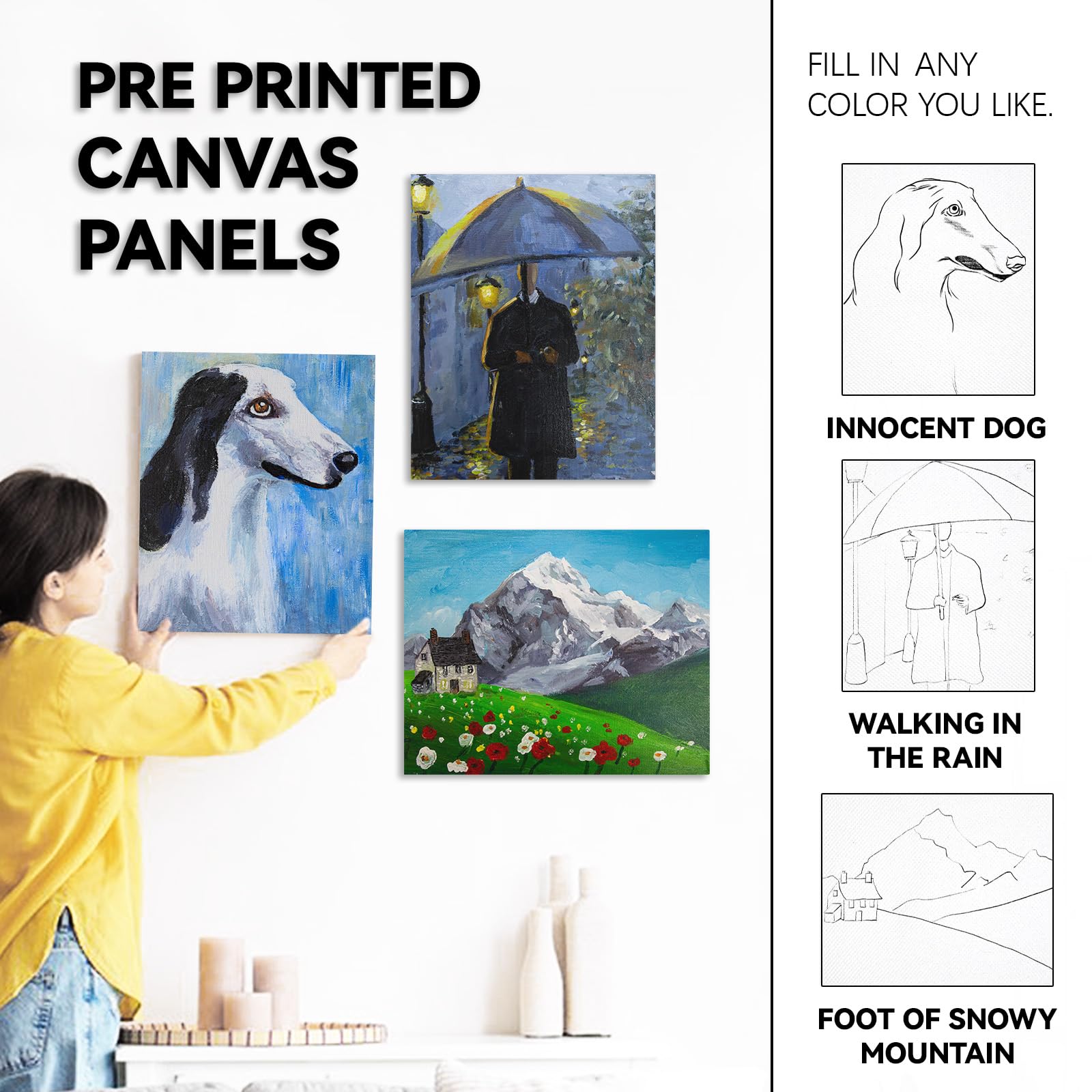 Inburit Lot de 36 kits de peinture acrylique pour adultes et enfants, ensemble de peinture acrylique avec chevalet en bois, 18 couleurs, 8 pinceaux, 6 toiles, kit de peinture pour artistes débutants