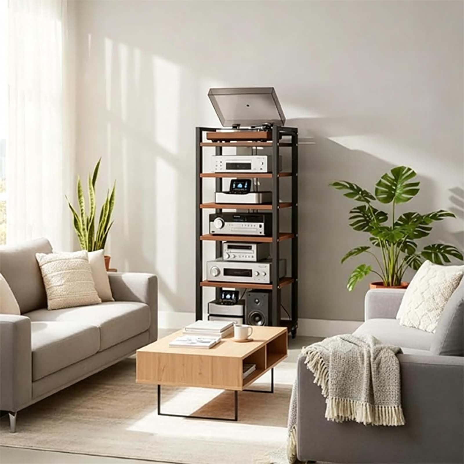 Supporto HiFi，hifi Mobile Multimediale Audio-video，A 5 Ripiani con Ruote Universali，Supporto multimediale AV regolabile per Soggiorno, Ufficio, Home Theater, Supporto TV Angolare