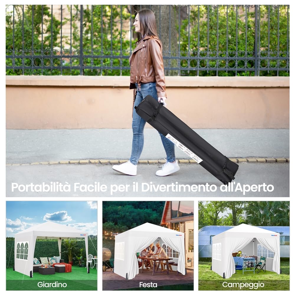 Yaheetech Gazebo da Giardino Tre Altezza Regolabile Tendone Pop-up Pieghevole con Telo Impermeabile con 4 pareti Laterali Tenda Chiuso Festa Esterno Campeggio 3 x 3 M Bianco