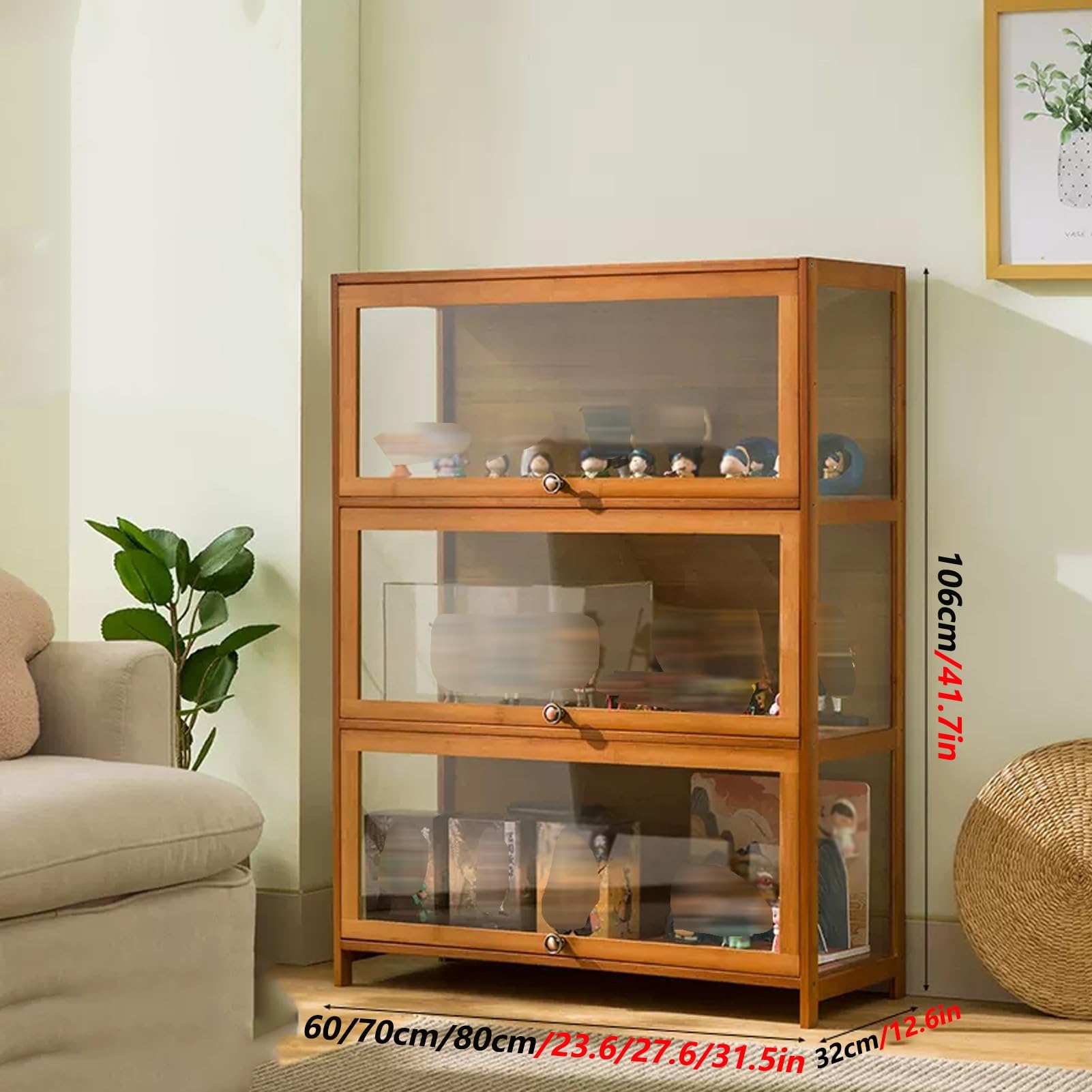 Vetrina in Acrilico, Vetrina per Oggetti da Collezione, Vetrina Multifunzionale per Curiosità Realizzato in Materiale di Bambù Naturale, Design Della Porta Ribaltabile ( Color : Dark brown , Size : 80