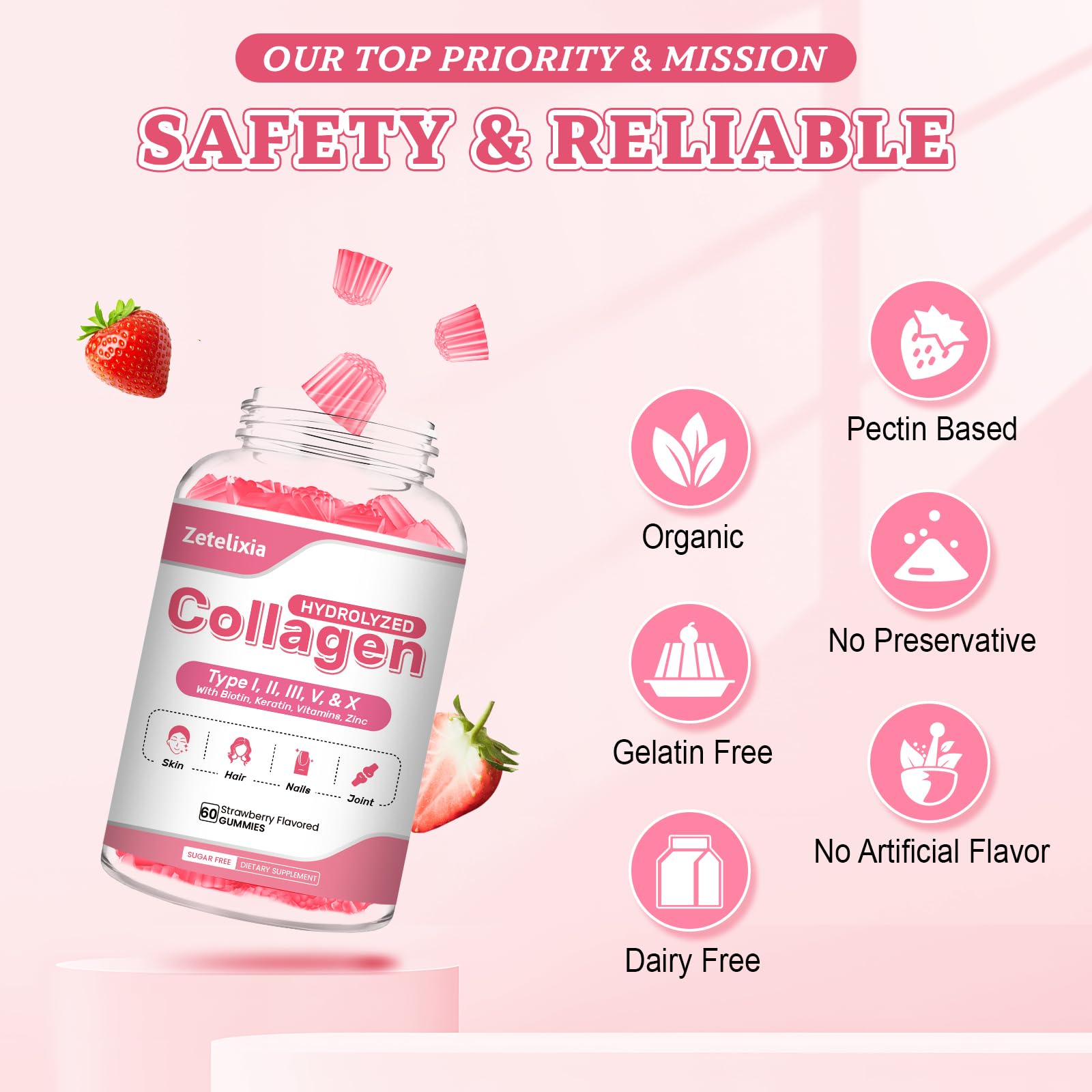 Collagen Gummies for Women Men, Hydrolyzed Collagen Peptide Type I,II,III,V,X with Biotin, Vitamin C A B D E for Skin Hair Nails J0ints, Immunity Energy Digestion, Sugar Free, 60 Count — Amazon image 6
