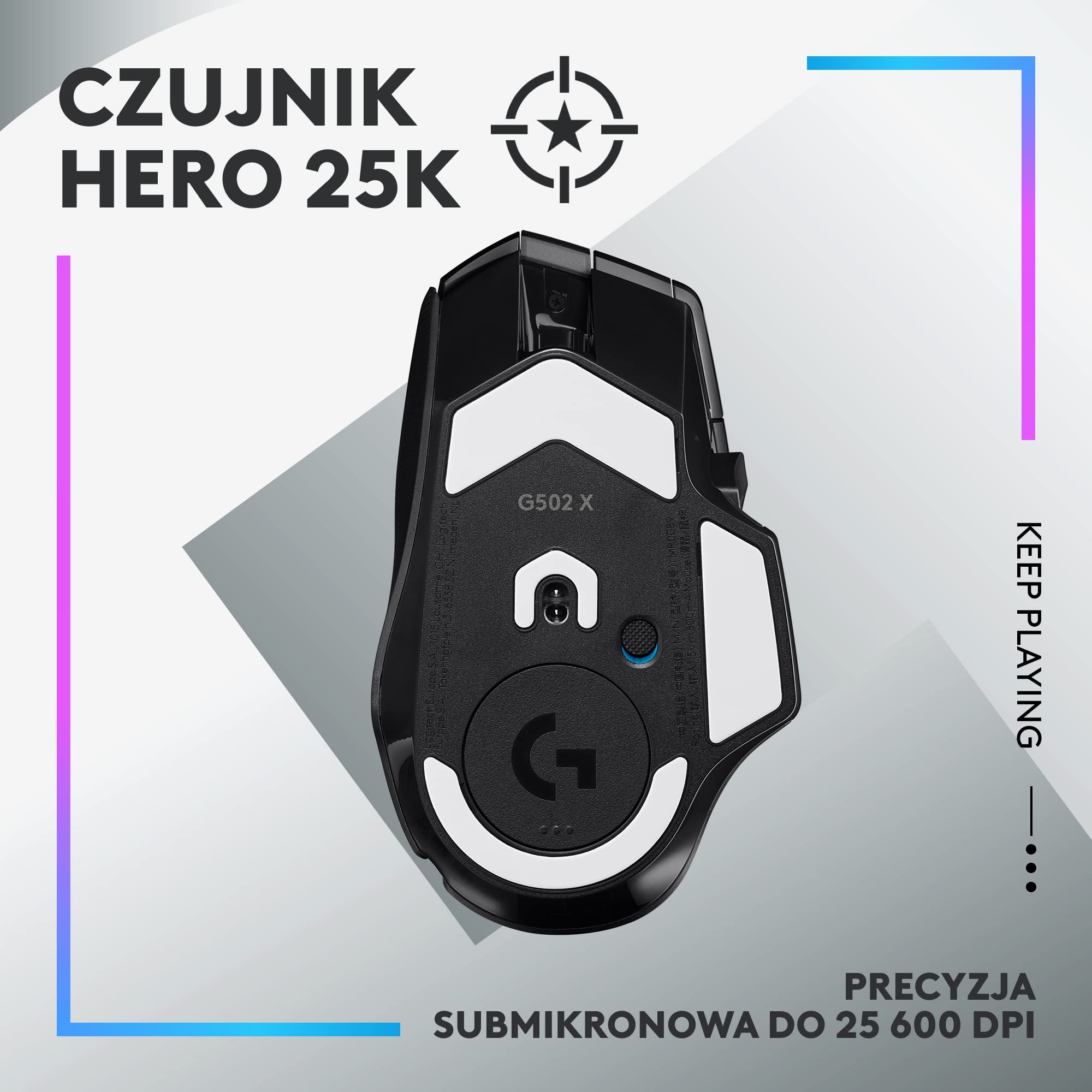 Logitech G502 X bezprzewodowa, podświetlana mysz gamingowa, hybrydowe optyczne przyciski LIGHTFORCE, LIGHTSYNC RGB, sensor HERO 25K, kompatybilna z PC - macOS/Windows - Czarny