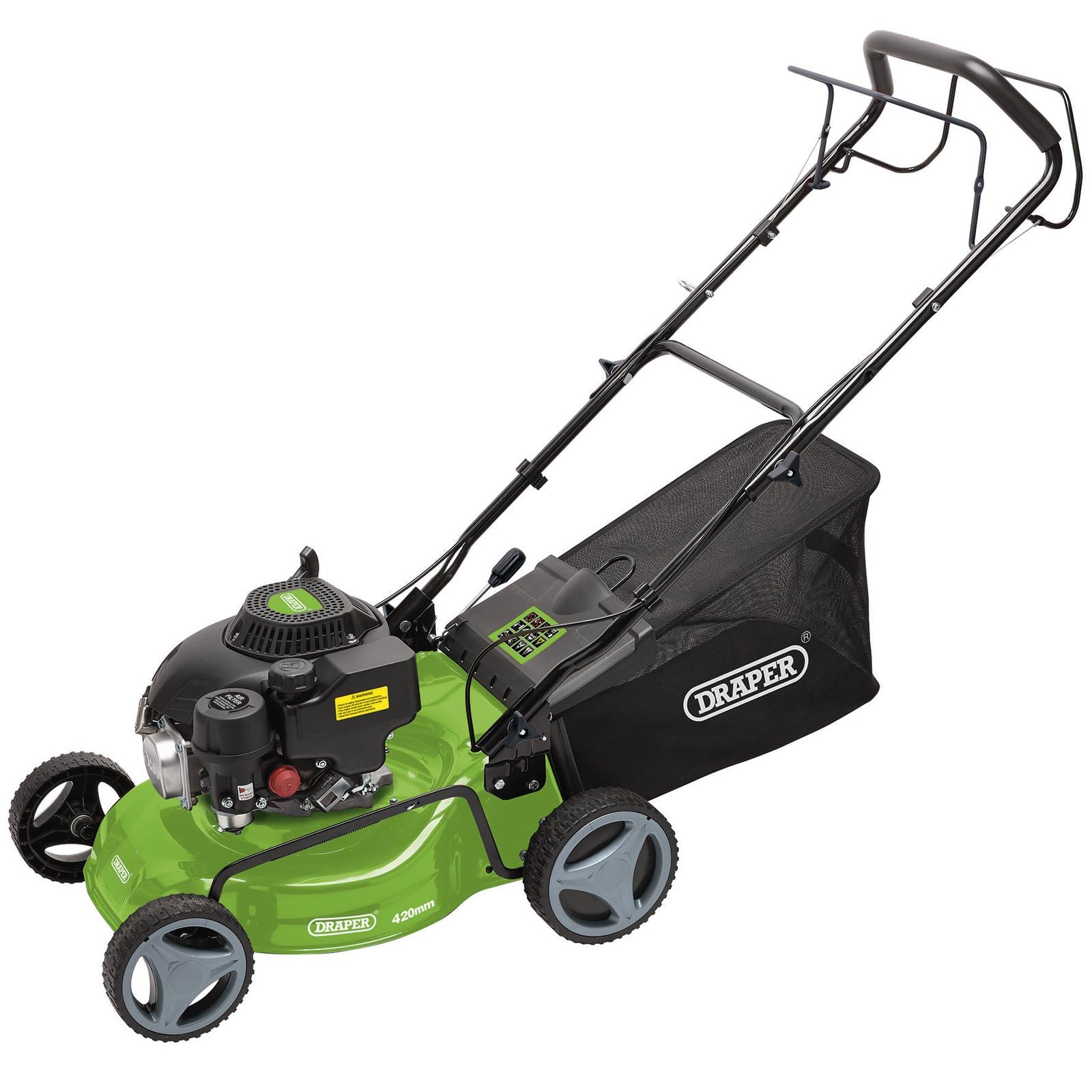 Draper Tools - Rotary Petrol Lawn Mower - 42cm Cutting Width - 132cc Engine - Steel Deck