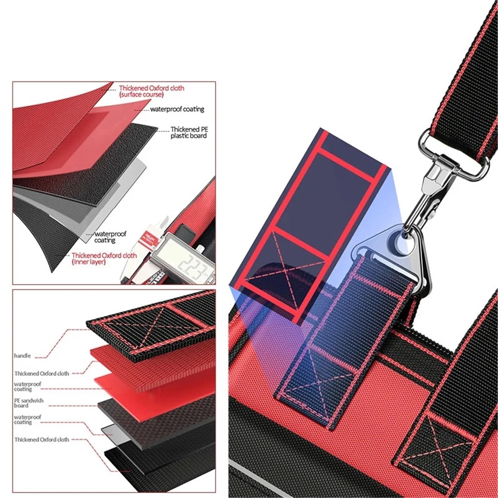 Borsa portautensili, borsa portautensili a bocca larga con base rigida in ABS, adatta per elettricisti, idraulici, proprietari di casa Tool scatola per l'organizzazione
