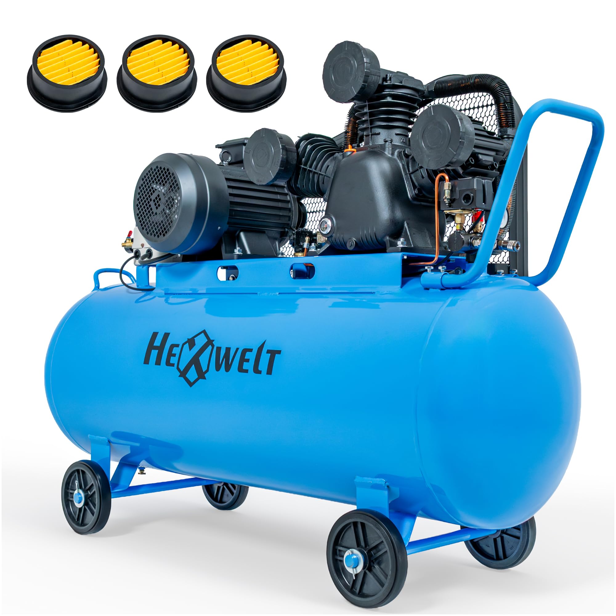 Compresseur 300L Compresseur d'air 8 Bar, compresseur à huile 7500W, 3 cylindres en fonte, 1090 l/min, 380V, détendeur, manomètre, 2 sorties, pour atelier et outils pneumatiques